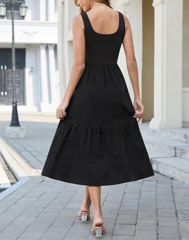 Kranda Summer Dresses for Women Sweetheart Neck Ribbed Tank Top Midi Dress Sleeveless Tiered Beach Sundress with Pockets, Black M - Image 4