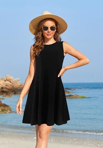 Moskill Casual Tshirt Dresses for Women Solid Sleeveless Tank Swing Dress (Small, Black) - Image 5