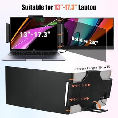 Laptop Screen Extender 14 inch, 1080P IPS Laptop Monitor Extender, 280° Rotation Portable Monitor for 13-17.3" with USB-C/HDMI Port, Plug-Play Dual Screen Portable for Windows/Mac/Android - Image 6