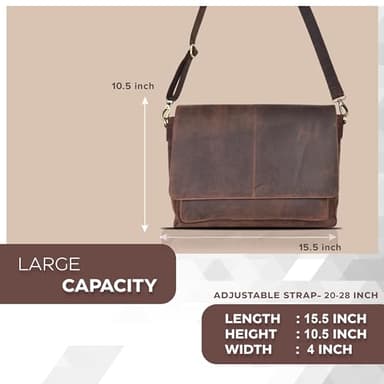 Oak Leathers Leather Messenger Bag for Men and Women - Laptop Briefcase Bag For College, Office, Adjustable Shoulder Strap (Wood) - Image 6