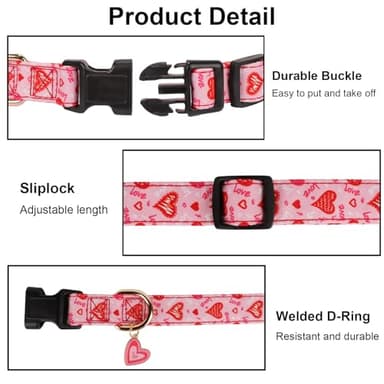 PTDECOR Valentine Dog Collar with Bowtie Adjustable Pink Love Heart Pet Collars Valentine Collars for Medium Dogs Pets (Medium) - Image 5