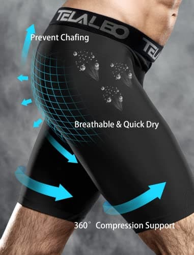 TELALEO 5 Pack Compression Shorts for Men Spandex Sport Shorts Athletic Workout Running Performance Baselayer Underwear Black/Double Blue/Double Gray M - Image 5