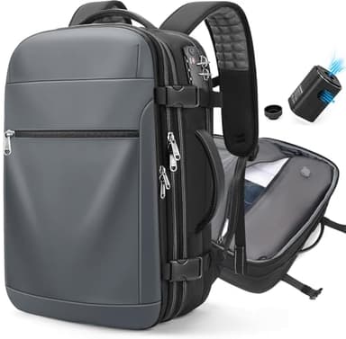 Vacuum Backpack Travel – 60L Expandable Vacpack Backpack with Vacuum Pump/TSA Lock/Laptop Compartment (Fits 17"), Water-Resistant Compression Bag for Flight & Business (Grey) - Image 1