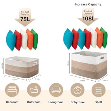 OIAHOMY Large Blanket Basket, 22”x17”x12” Rectangle Woven Baskets, Nursery Blanket Storage Living Room, Toy Storage With Handle, Large Baskets for Organizing-Gradient Yellow - Image 3