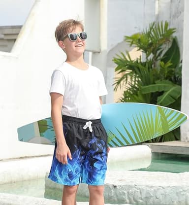uideazone Boys Blue Flame Swim Trunks Size 12 Kids Quick Dry Waterproof Swimwear Mesh Lining Bathing Suits Black Sports Surfing Boardshorts with Pockets Shorts - Image 5