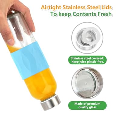 Zukro Glass Water Bottles with Lids & Silicone Grip Sleeve 18 oz, 10 Pack Reusable 100% Leak Proof Juice Bottles With Stainless Steel Cap for Juicing, Smoothie Drinking Jar, Fridge & Dishwasher Safe - Image 6