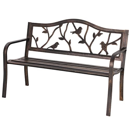 Sophia & William Outdoor Bench, Porch Bench, Garden Bench, Wrought Iron Bench with Backrest and Armrests, Bronze - Image 1