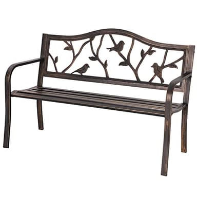 Sophia & William Outdoor Bench, Porch Bench, Garden Bench, Wrought Iron Bench with Backrest and Armrests, Bronze - Image 1