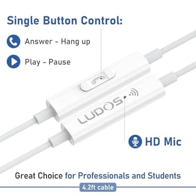 LUDOS Zenith USB C Headphones for iPhone 17 16 15 Pro Max Plus Air iPad Pro Air, 2 Years Warranty, USB-C Earbuds for Samsung Galaxy S24 S23 Ultra S22 S21 S20 A55 A54 A53, USB Type C Earphones - White - Image 4