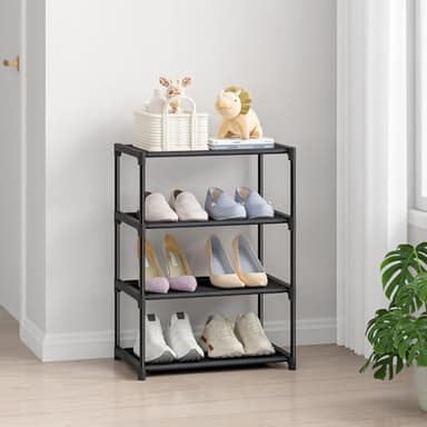 Autonomier 4 Tier Small Shoe Rack, Narrow Stackable Kids Toddler Adult Shoe Storage Organizer Shelf for Closet Floor Entryway Bedroom, Space Saver Shoe Rack Organization Shelves - Image 2