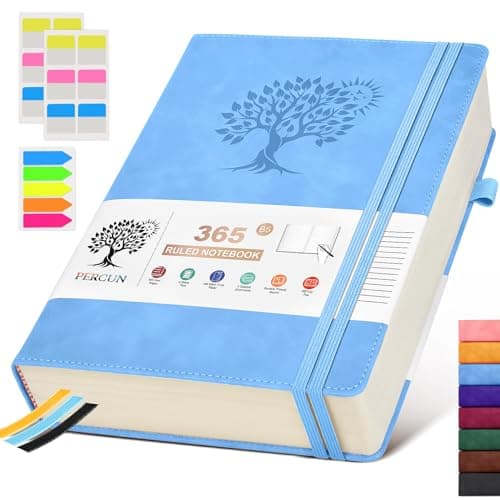 PERCUN B5 Lined Journal Notebook - 365 Page Large Leather Journals for Writing Women Men，Hardcover Notebook with 100Gsm Thick Pages，Daily Diary for Travel, Work，School，College Ruled (7.6" x 10.3") - Image 1