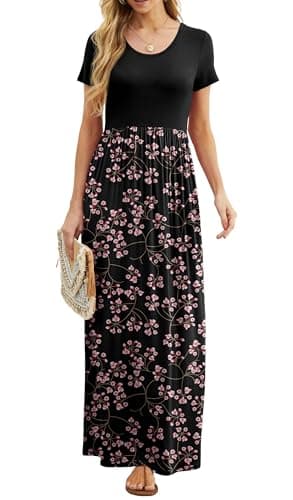 GRECERELLE Womens Maxi Dresses Summer Loose Soft Knit Long Dress for Work House Dress M, Flower Red - Image 5