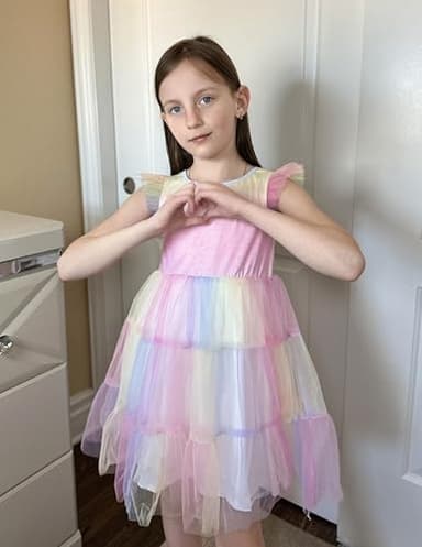 Arshiner Toddler Tulle Dress Girls Rainbow Tutu Dresses Ruffle Tiered Swing Twirly Summer Sundress 4T - Image 4