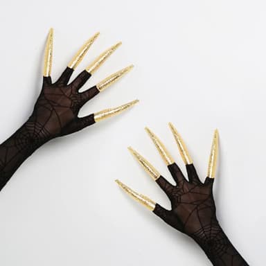 10PCS Long Finger Claws Fake Nail Rings Adjustable Women Halloween Costume Accessories Vampire Cosplay Gold - Image 6