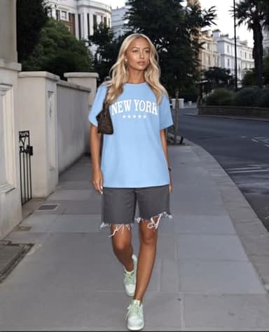 Womens Oversized Tshirt Graphic Tees Crew Neck Summer Short Sleeve Loose Fit Tops(Blue Letters, L) - Image 7