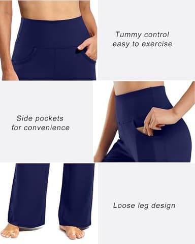 Promover Yoga Pants for Women Wide Leg Pants with Pockets Petite High Waist Workout Casual Dress Pants(Royal Blue,M,29") - Image 4
