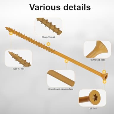 Bobibbi Wood Screws #10 x 5’’, T25 Star Torx Drive Flat Head Deck Screws, Tan, 42Pcs (1lb) - Image 2