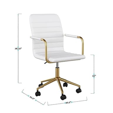 Martha Stewart Taytum Swivel Task Chair with Armrests for Home Office in White Faux Leather with Polished Brass Frame - Image 3