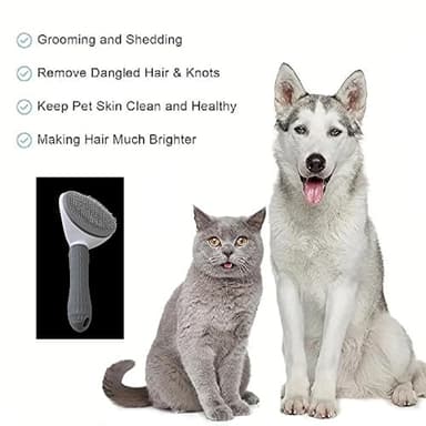 Pet Grooming Brush For Cats & Dogs Self-Cleaning Slicker Brush Hair Removal Comb Gentle De-shedding Grooming Tool - Image 2