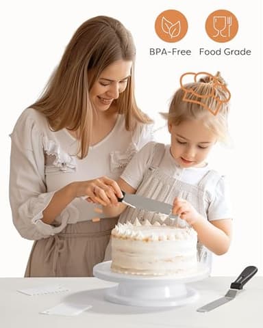 Kootek Cake Decorating Kit Baking Supplies Set Cake Turntable with 2 Frosting Straight Angled Spatula 3 Icing Smoother Scrapers Baking Accessories Tools for Beginners and Pros, White - Image 2