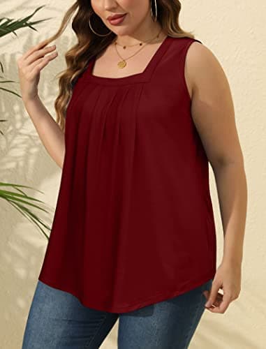 Shirts for Women Sleeveless Flowy Tank Tops Square Neck Summer Blouses Burgundy S - Image 4