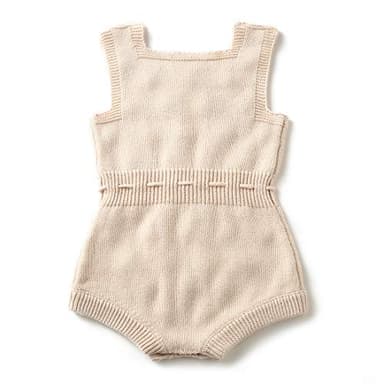 Simplee kids Baby Girl Knit Rompers Fall Sleeveless Pompoms Baby Girl Rompers 6-12 Months Little Girl Apricot Overall Jumpsuit Outfit - Image 2