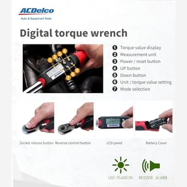 ACDelco ARM601-34 3/8” & ½” Heavy Duty Digital Torque Wrench Combo Kit with Buzzer and LED Flash Notification – ISO 6789 Standards with Certificate of Calibration - Image 4