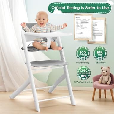 (2025 New) Adjustable Baby High Chair with 5‑Point Safety Harness, Cushion & Removable Tray. Adjustable Seat and Footrest Heights for Children 6+ Months - Image 6