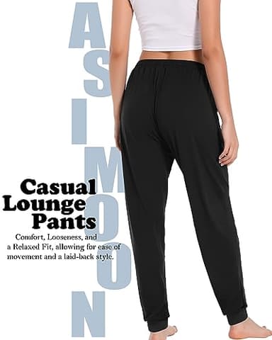 ASIMOON Womens Yoga Pants Pockets Loose Lightweight Stretch Lounge Sweatpants Comfy Drawstring Workout Jogging Pants Black - Image 2