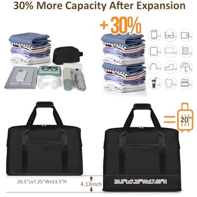 Expandable Travel Duffle Bag, Waterproof Weekender Overnight Bags for Women Men Hospital Bag for Women Labor Delivery Carry on Bag with Toiletry Bag for Travel Gym Airplanes(Black, Large) - Image 3