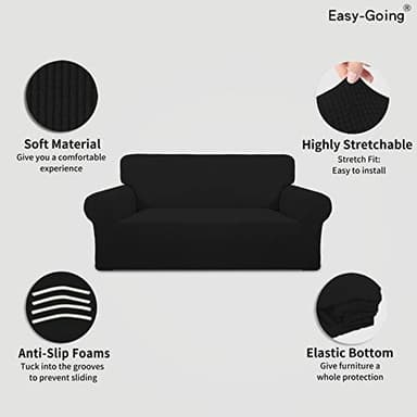 Easy-Going Stretch Oversized Loveseat Slipcover 1-Piece Sofa Cover Furniture Protector Couch Soft with Elastic Bottom for Kids Polyester Spandex Jacquard Fabric Small Checks Black - Image 3