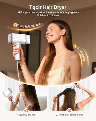 Tqcir Hair Dryer, 220,000 RPM Dual High-Speed Brushless Motors Blow Dryer for 6X Fast Drying, 500 Million Negative Ionic Hair Dryers for Long Thick Hair, Low-Noise 4 Temps /4 Speeds - Image 9