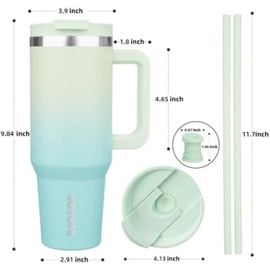 BJPKPK 40 oz Insulated Tumbler With Lid And Straw Stainless Steel Tumblers Cup With Handle For Women And Men,Mint - Image 3