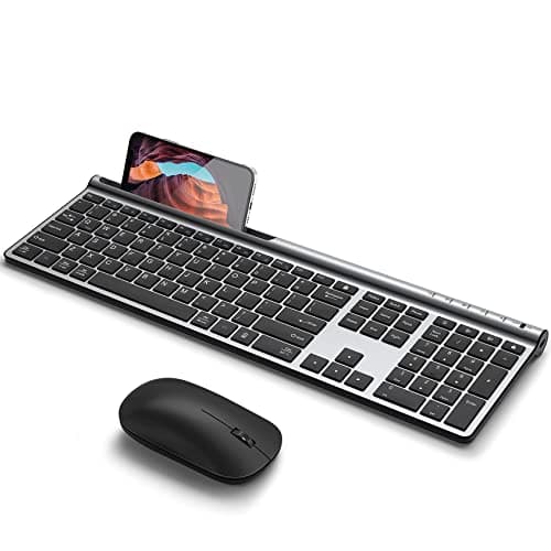CHESONA Wireless Keyboard and Mouse Combo, Wireless Rechargeable Full Size Mulit-Device (BT 5.0+3.0+2.4G) Keyboard Mouse Combo for Mac OS/iOS/Windows/Android (Silver Black) - Image 1