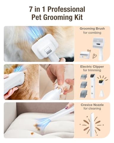 OPOWO Dog Grooming Vacuum, 2.7L Dog Hair Vacuum with Clipper Nail Grinder Paw Trimmer, 3 Suction Modes, Low Noise Groomer with 7 Pet Grooming Tools, Pet Grooming Vacuum for Dogs Cats - Image 7
