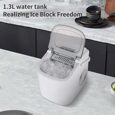 Half Scale Countertop Ice Maker Machine with Handle, 26lbs in 24Hrs, 9 Ice Cubes Ready in 6 Mins, Auto-Cleaning Portable Ice Maker with Scoop, for Home/Kitchen/Camping/RV - Image 5