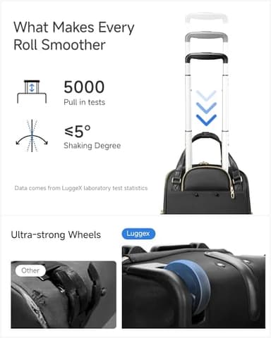 LUGGEX Underseat Carry On Luggage with Wheels, Stylish Lightweight Under Seat Luggage, Soft Sided Personal Item Suitcase for Short Trip (Black, 16 Inch) - Image 6