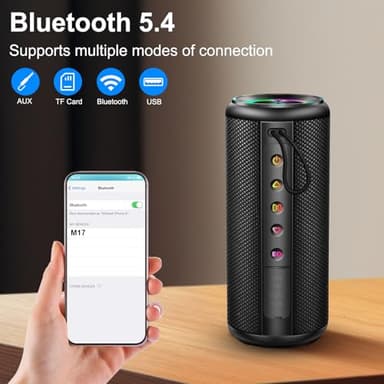 Portable Bluetooth Speaker, Bluetooth 5.4 Wireless Speaker with 20W HD Loud Stereo Sound, 15H Playtime, IP7 Waterproof, LED Lights, TWS Pairing, Built-in Mic, for Outdoor, Home, Party, Beach, Gift - Image 3