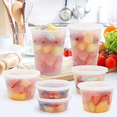 WGCC Deli Containers With Lids 48 Sets - Disposable Soup Container 8oz, 16oz, 32oz - Plastic Food Storage, Leakproof, BPA Free, Microwave/Freezer/Dishwasher Safe - Image 2