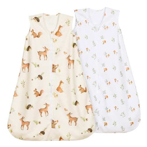 david's kids Micro Fleece Baby Sleep Sack 0-6 Months, Warm Baby Wearable Blankets with 2-Way Zipper, 2 Pack Sleeping Bags for Infant Newborn Boys Girls Neutral, Small Size, Forest/Woodland Animals - Image 1