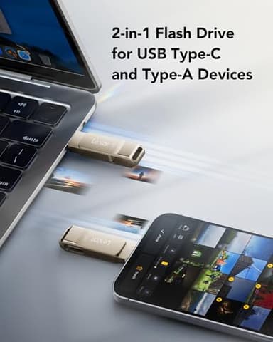 Lexar D40E 128GB Dual USB 3.2 Gen 1 Type-C Jump Drive, USB-C Flash Metal Housing Swivel Design Thumb Drive - Image 4