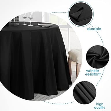 Vidafete 2 Pack 120inch Round Tablecloth Polyester Table Cloth，Stain Resistant and Wrinkle Polyester Dining Table Cover for Kitchen Dinning Party Wedding Rectangular Tabletop Buffet Decoration (Black) - Image 3