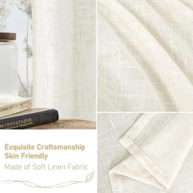 LAMIT Semi Sheer Cream Linen Curtains 36 Inch Length 2 Panels, Light Filtering Panels Back Tab and Rod Pocket Neutral Drapes for Bathroom/Kitchen/Loft Room, 34 x 36 Inch - Image 7