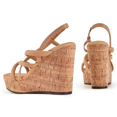 Coutgo Women Platform Wedge Sandals Cork Slingback Wedges Espadrilles Heels Summer Shoes - Image 4