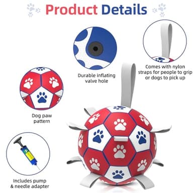 Diman Dog Balls, Dog Soccer Ball with Straps for Indoor Outdoor Play, Pet Toys Balls for Small Medium Dogs, Dog Birthday Gift, Interactive Dogs Toy for Tug of War (6 inch) - Image 3