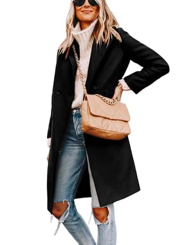 Tanming Women's Notch Lapel Double Breasted Wool Blend Mid Long Pea Trench Coat (Black-L) - Image 2