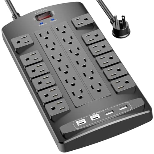 QINLIANF Surge Protector Power Strip - 6Ft Flat Plug Heavy Duty Extension Cord with 24 Outlets and 4 USB Ports(2 USB-C Ports), 1875W/15A, 4100J, for Home, Office, Dorm, ETL Listed, Black - Image 1