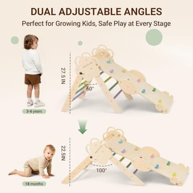 COSYLAND Pikler Triangle Set - 8 in 1 Large Montessori Climbing Toys for Indoor - Wooden Foldable Jungle Gym for Toddler & Baby, CPC/SOR/CE Certified Enjoys Unique Patented Design, Rainbow - Image 3