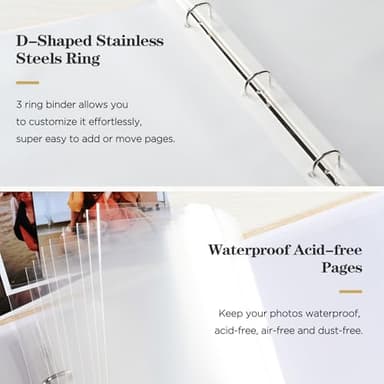 Mublalbum 12x12 Inch Large 3 Ring DIY Scrapbook Photo Album with 40 Plastic Sleeves 80 Pages Linen Cover Folder Binder for Baby Travel Wedding Couple Anniversary and DIY Projects (Black) - Image 5