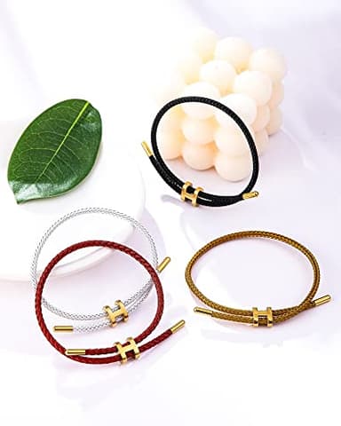 AIMADE Bracelets for Women Girls Adjustable Charm Bracelet, 18k Gold-plated Buckle Design Titanium Steel Wire Rope Women's Gift Jewelry (Black) - Image 7